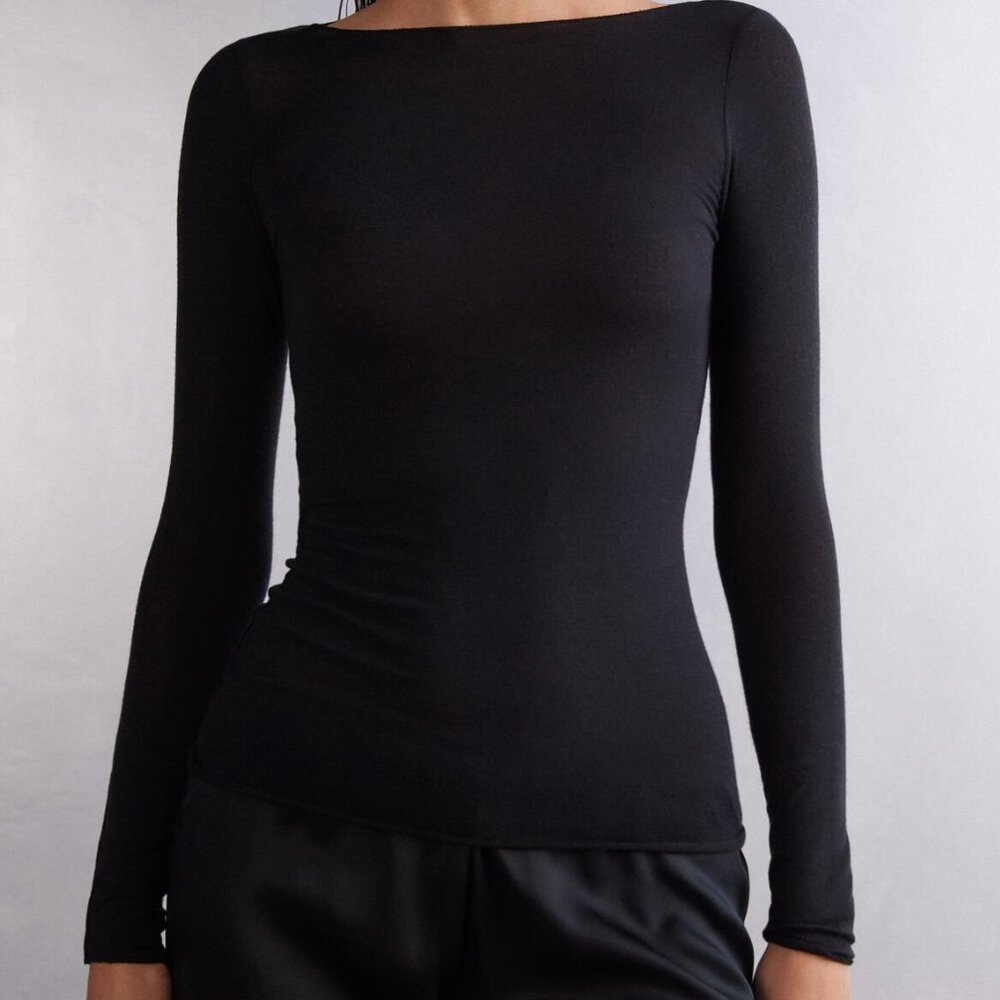 Black Intimissimi Boat Neck Modal Cashmere Top